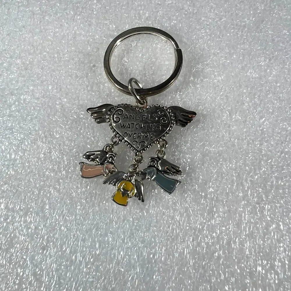 Deadstock Silver Tone Angels Spiritual Guardian Angels Watching Over Me Keychain